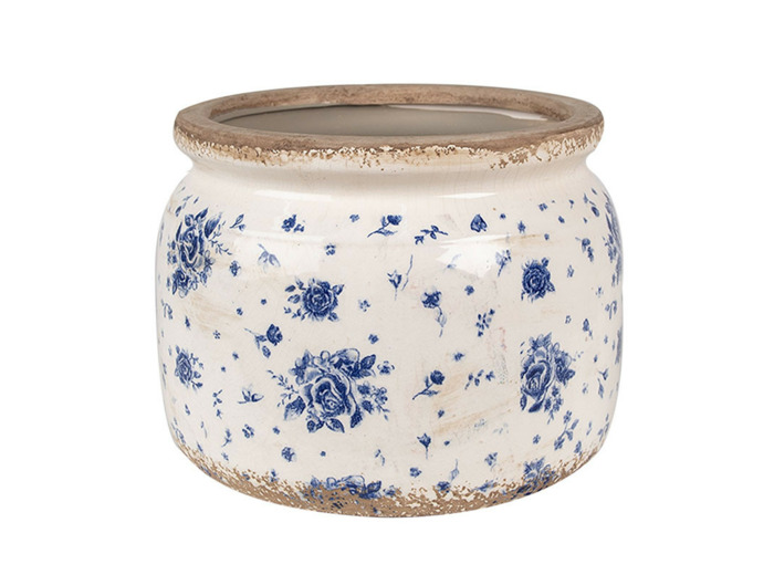 Pot de fleurs intérieur céramique beige bleu 15x15x20cm