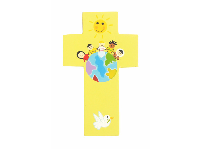 Croix Enfants du Monde jaune 12x7,5cm