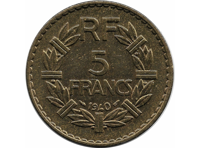 FRANCE 5 FRANCS LAVRILLIER Bronze-Alu 1940 TTB+