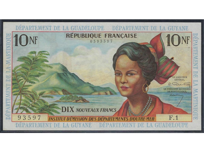 INSTITUT D'EMISSION OUTRE MER 10 NOUVEAUX FRANCS NON DATE (1963) SERIE F.1 TTB+