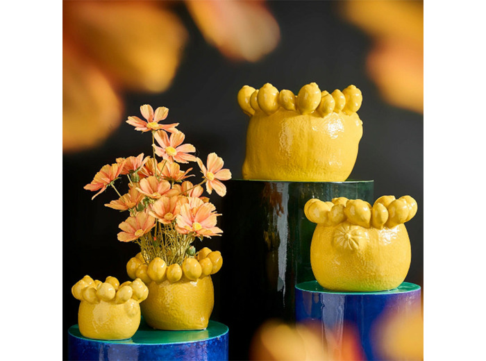 Cache-pot citron céramique jaune 24x24x19cm