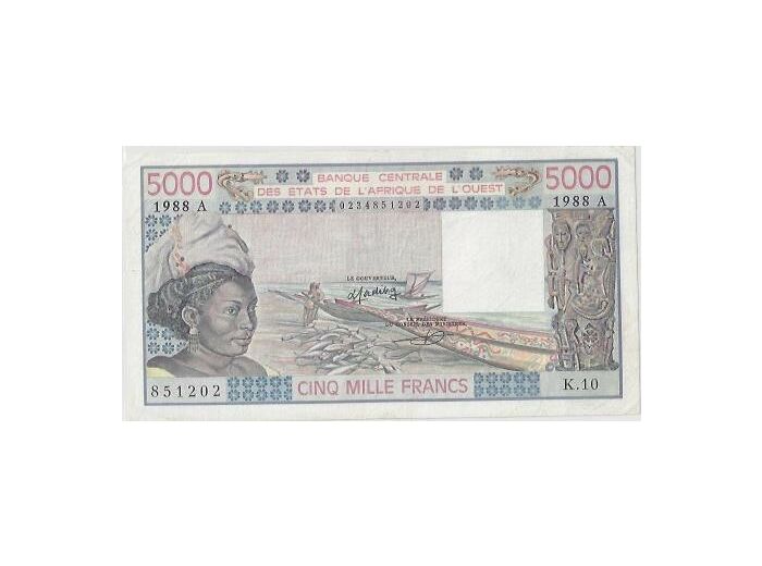 B.C.E.A.O (COTE D'IVOIRE ) 5000 FRANCS 1988 TTB+