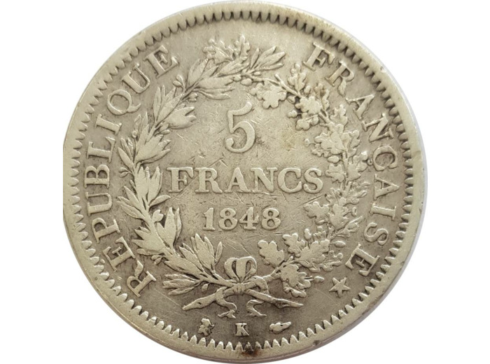 FRANCE 5 FRANCS HERCULE 1848 K TB+ N1