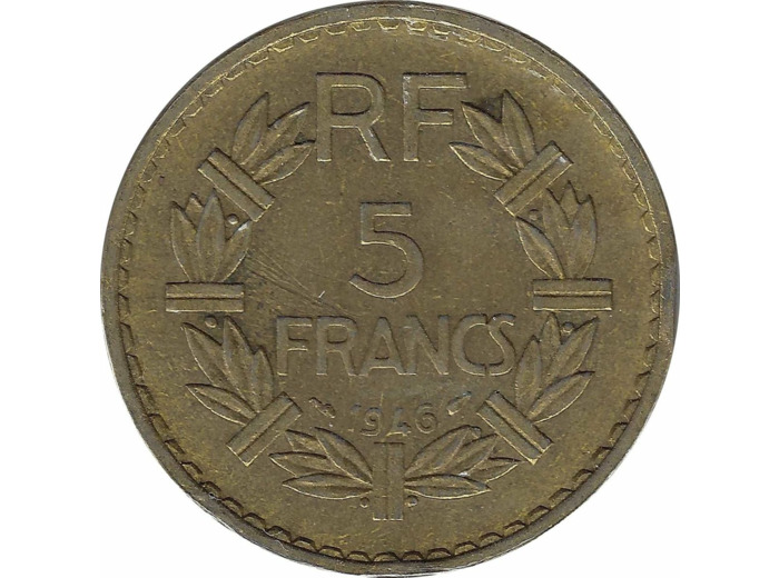 FRANCE 5 FRANCS LAVRILLIER CUPRO ALU 1946 TTB