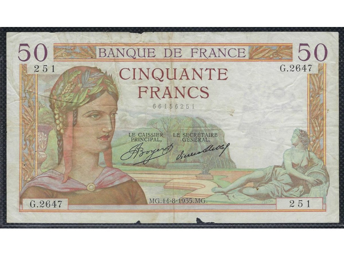 FRANCE 50 FRANCS CERES 14-8-1935 G.2647 TB