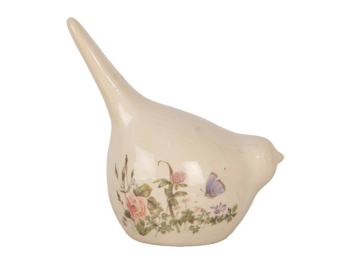 Figurine oiseau beige céramique 14x9x15cm