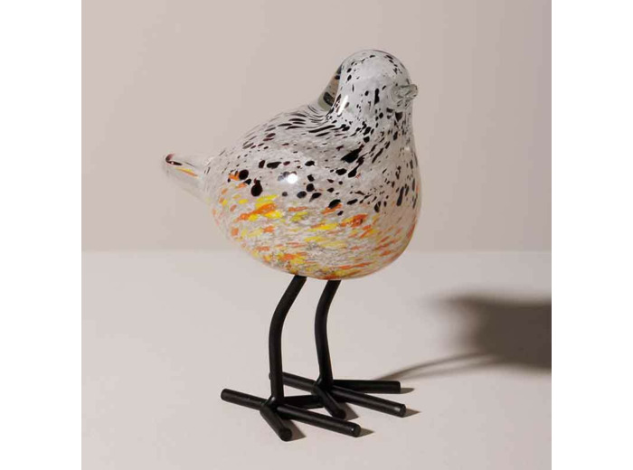 Oiseau moucheté orange sur pied 16x13x8cm