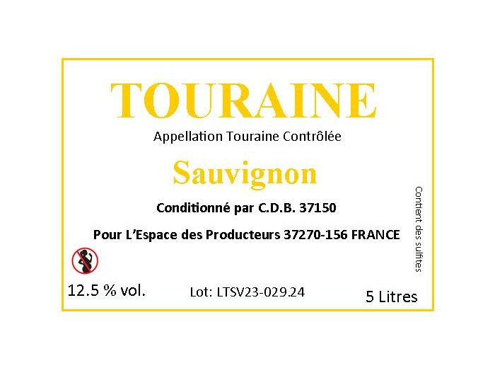 AOC Touraine Sauvignon – Bag-In-box 5 Litres