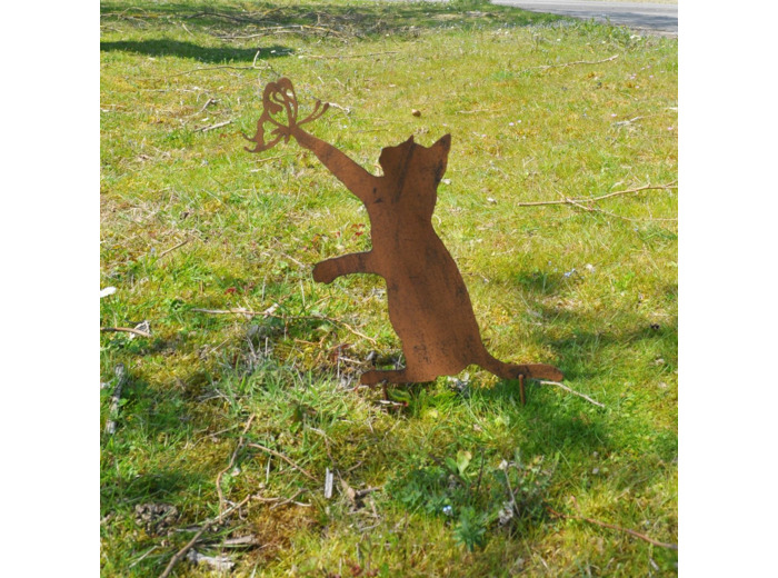 Silhouette déco jardin Chat papillon 45x30cm
