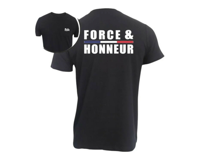 T-shirt Force & Honneur noir – coton premium 190 g, confort tactique