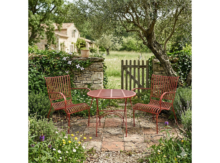 Ensemble table et 2 chaises fer rouge 61x50cm