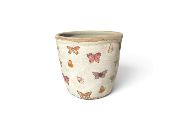 Pot de fleurs d'intérieur beige papillons 11x10cm