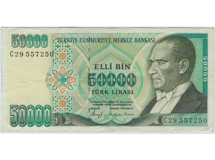 TURQUIE 50000 LIRA 1970 (1989) SERIE C29 TTB