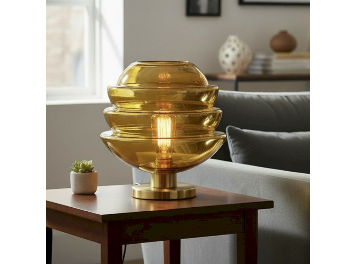 Lampe à Poser Helios Moutarde Verre 29x29x29cm