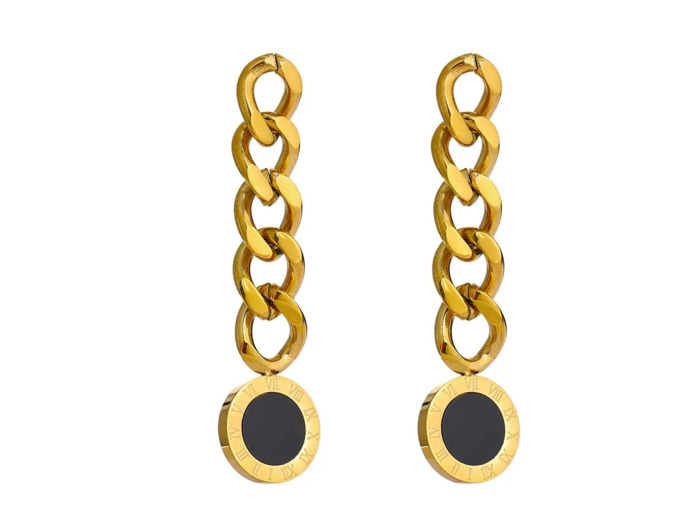 Boucles Pendantes Or Chiffre Romain et Nacre Noire