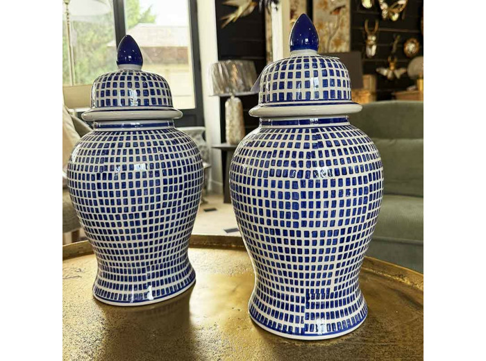 Potiche  céramique mosaïque bleu blanc 19x36cm