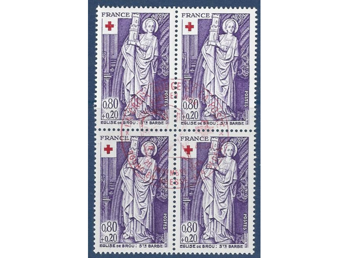 FRANCE BLOC 4 TIMBRES croix rouge 1976 Yvert 1910 Neuf mais OBLITERE 1er Jour