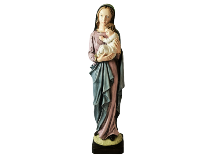 Vierge à l'enfant polychrome 50cm - résine peinte main