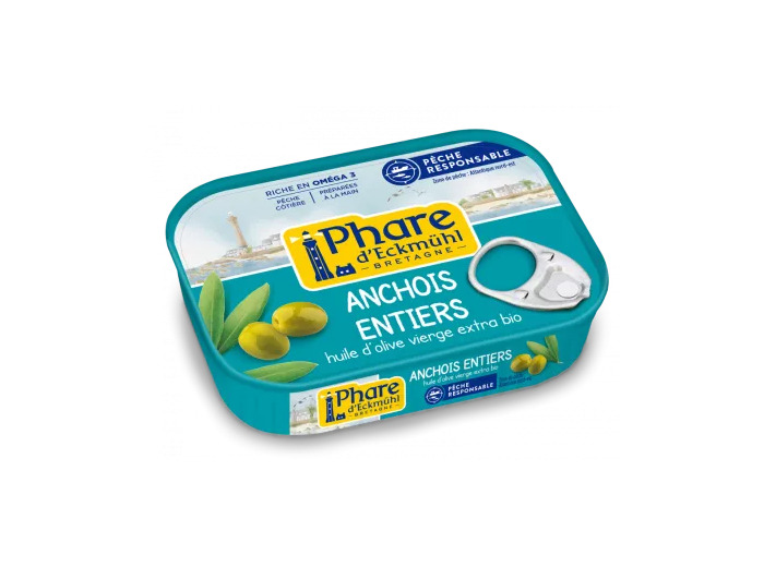 Anchois entiers à l'huile d'Olive vierge Bio-115g-Phare d'Eckmühl