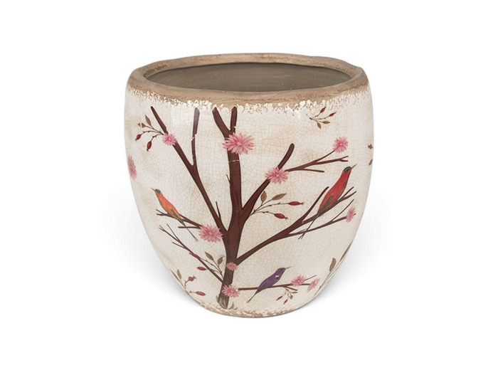 Pot de fleurs d'intérieur beige et marron en céramique14x13cm