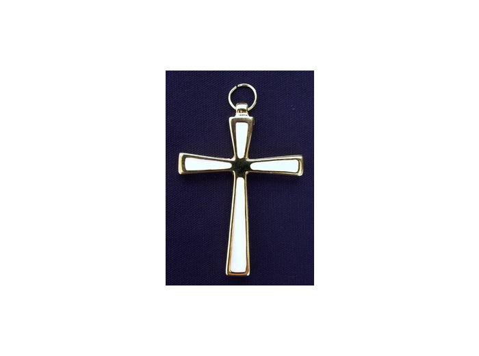 Croix dorée 6,5cm émaillée BLANCHE + cordon