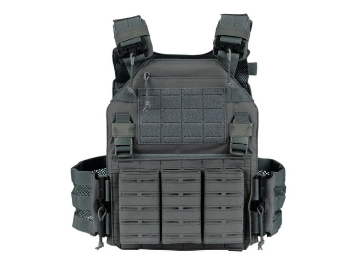 Gilet porte-plaques tactique gris protection balistique Cordura