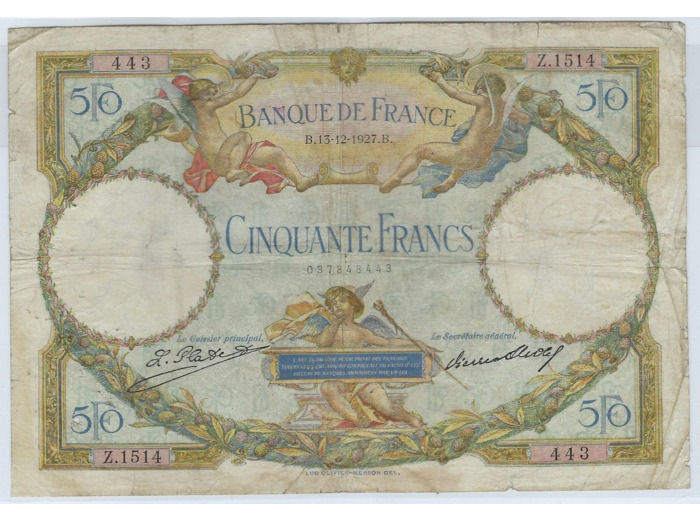 FRANCE 50 FRANCS L.O. MERSON 13-12-1927 Z.1514 TB+