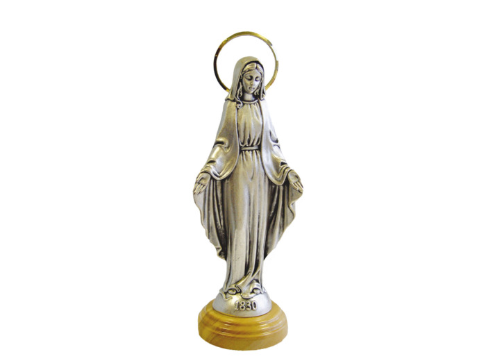 Statue 15cm en Métal Argenté avec Socle en Olivier - MIRACULEUSE