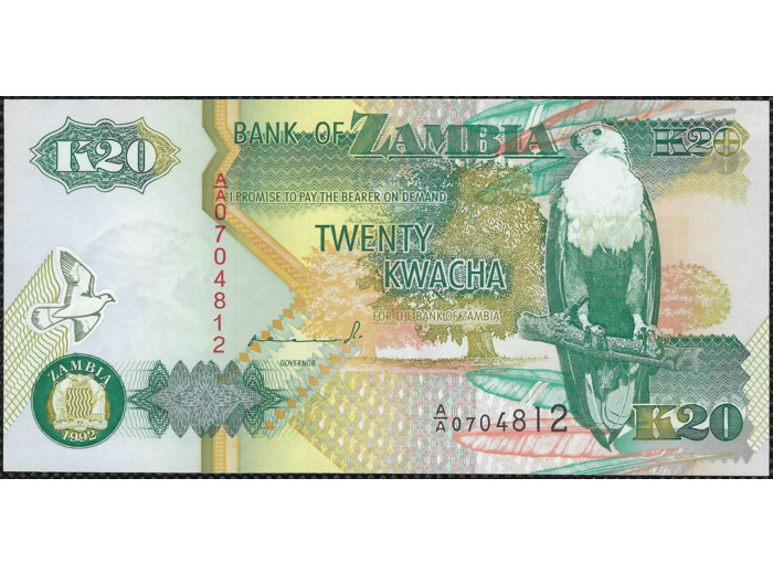 ZAMBIE 20 KWACHA 1992 SERIE AA NEUF W36