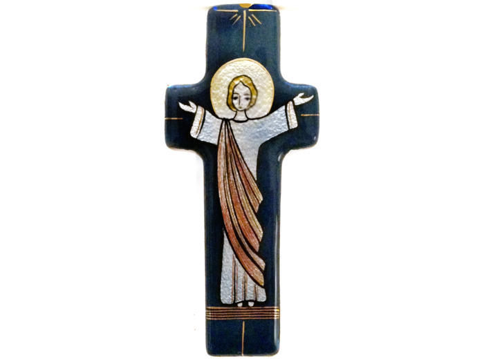 Croix du Christ Vivant bleu 17X7,7cm - EMAUX DU LIBAN