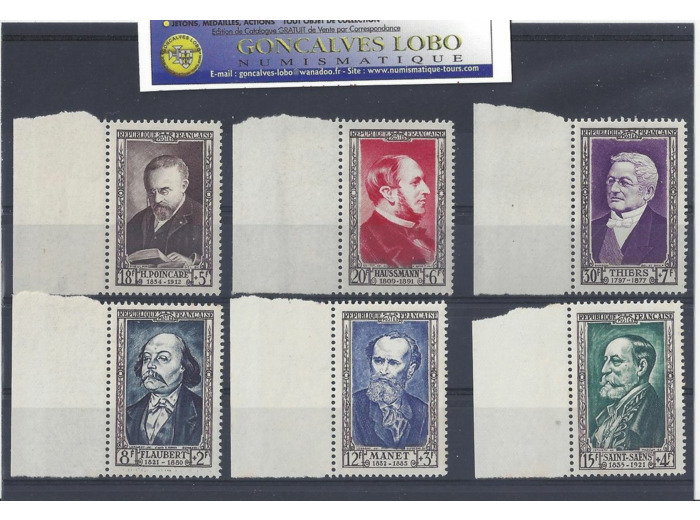 YVERT 930 a 935 CELEBRITES DU XIX Serie 6 Timbres NEUF Bord de Feuille