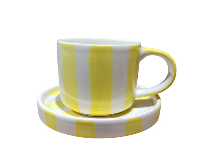 Tasse + soucoupe jaune et blanc