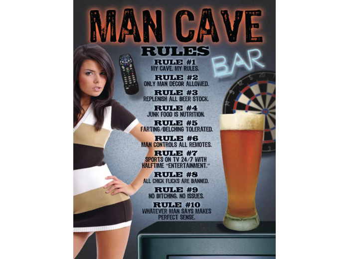 Plaque métal Humour - Man Cave - 31.5x40cm.