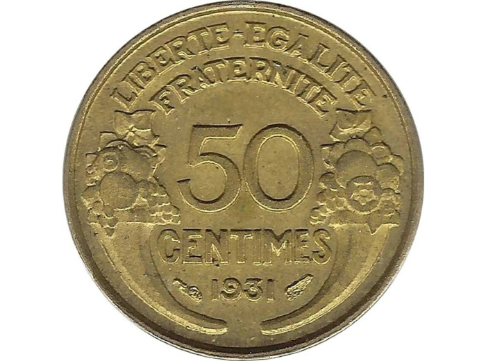 FRANCE 50 CENTIMES MORLON 1931 COCARDE SUP