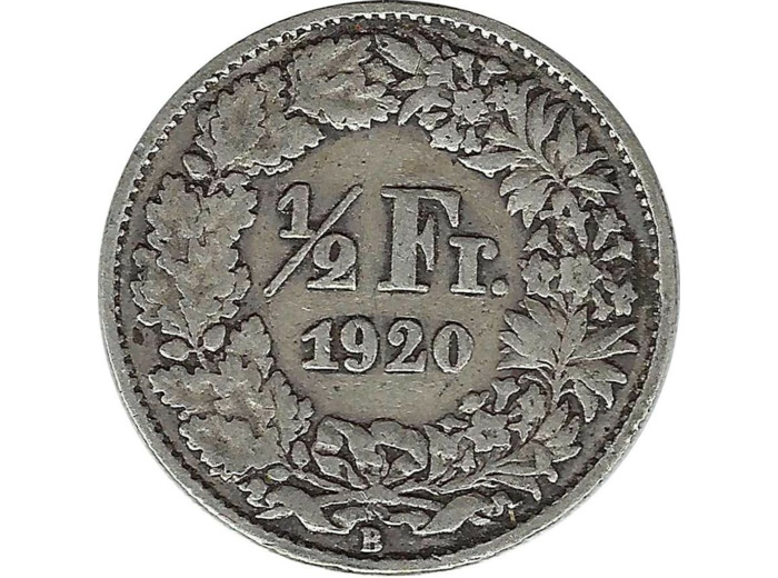 SUISSE 1/2 FRANC 1920 B TB+ N2