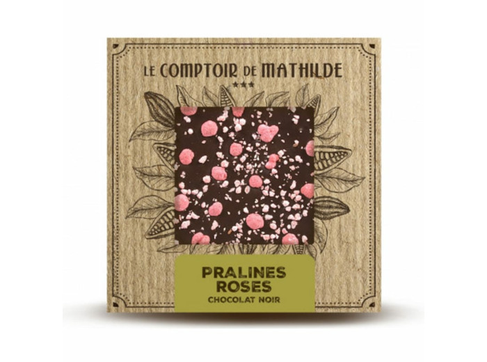 Tablette Pralines Roses de Lyon - Chocolat noir - 80G