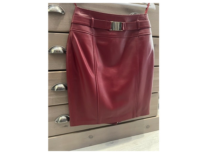 AW10323 Jupe crayon cuir orange, noir, rouge