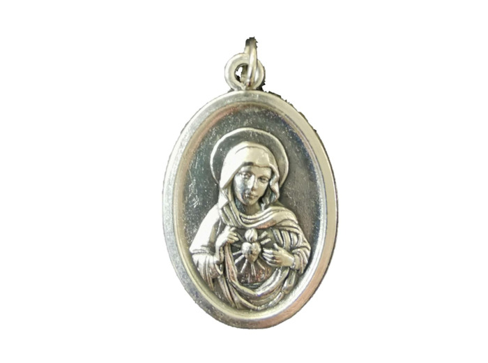 Médaille 22mm Ovale en métal argenté - COEUR IMMACULE DE MARIE