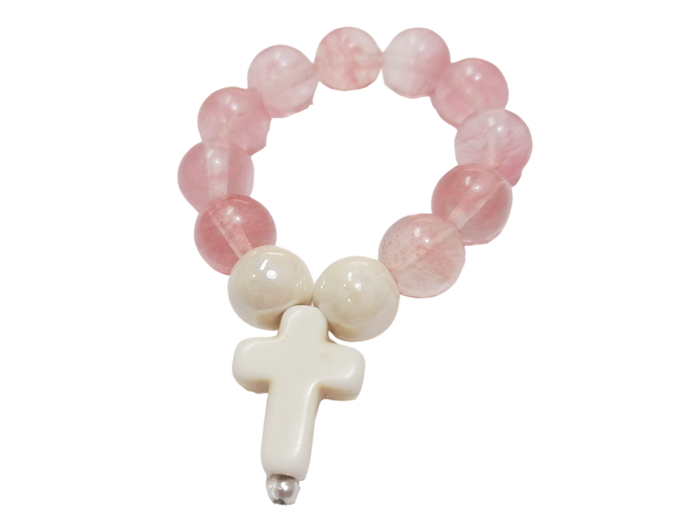 Dizainier élastique 8mm en pierre véritable- Quartz Rose