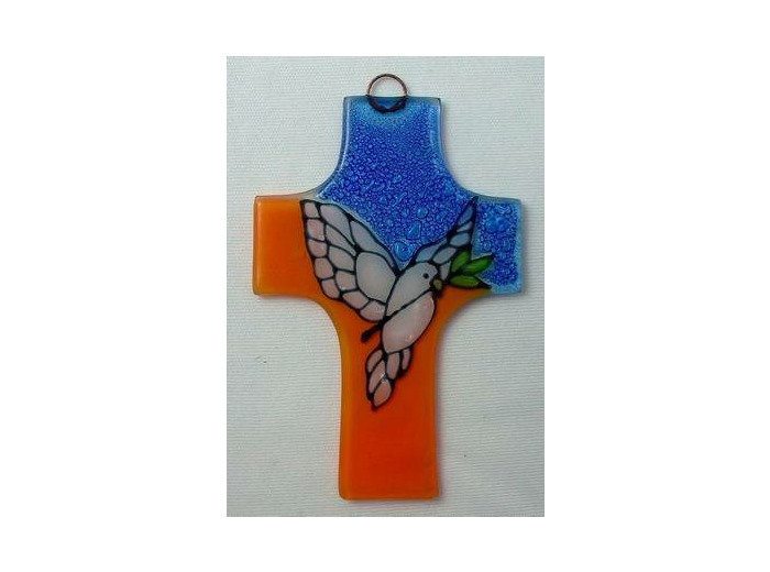 Croix en verre 8x12cm- COLOMBE- orange