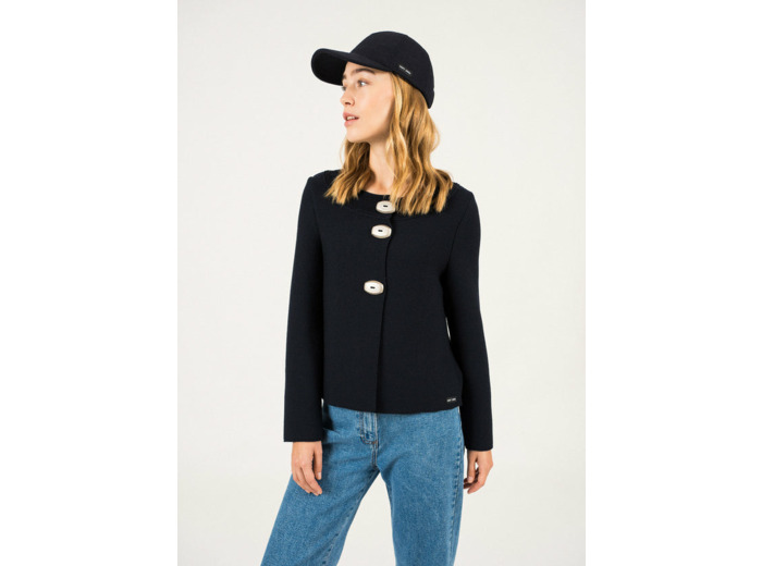 Veste en laine Adrets Réédit en point mousse, à larges boutons