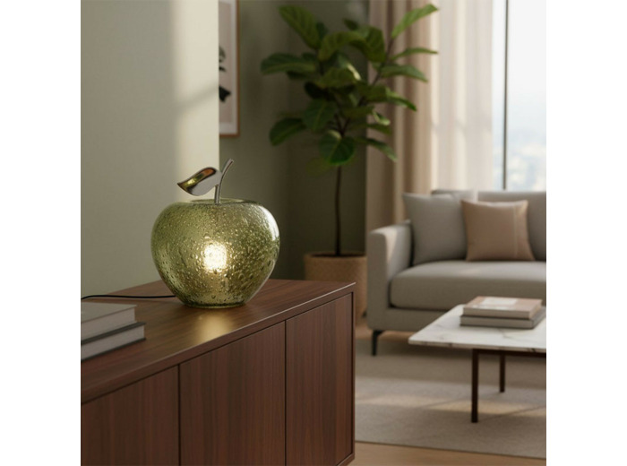 Lampe à Poser Manzana Pomme Verte Verre bullé 24x24x27cm