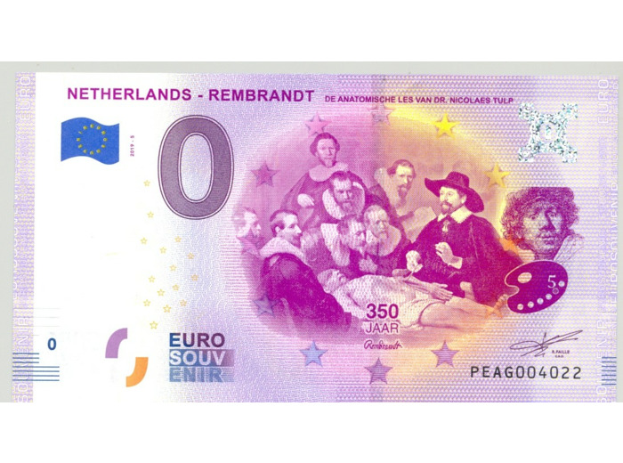 PAYS-BAS 2019-5 REMBRANDT DE ANATOMISCHE BILLET SOUVENIR 0 EURO TOURISTIQUE NEUF