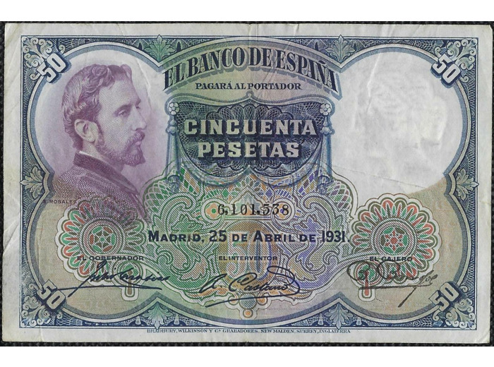 ESPAGNE 50 PESETAS 25 AVRIL 1931 TTB (W82)