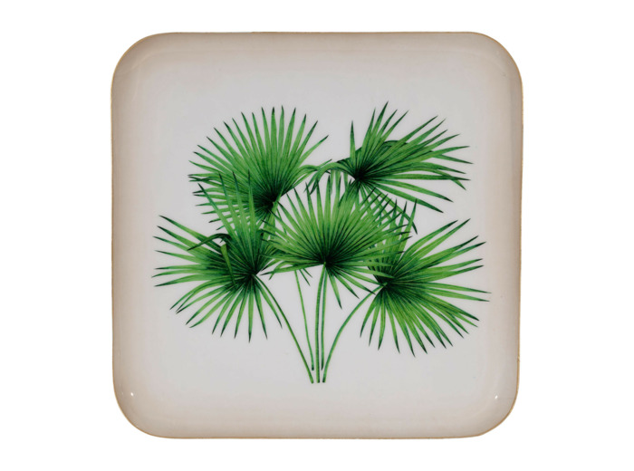 Plateau palmier verte métal 27x27x27cm