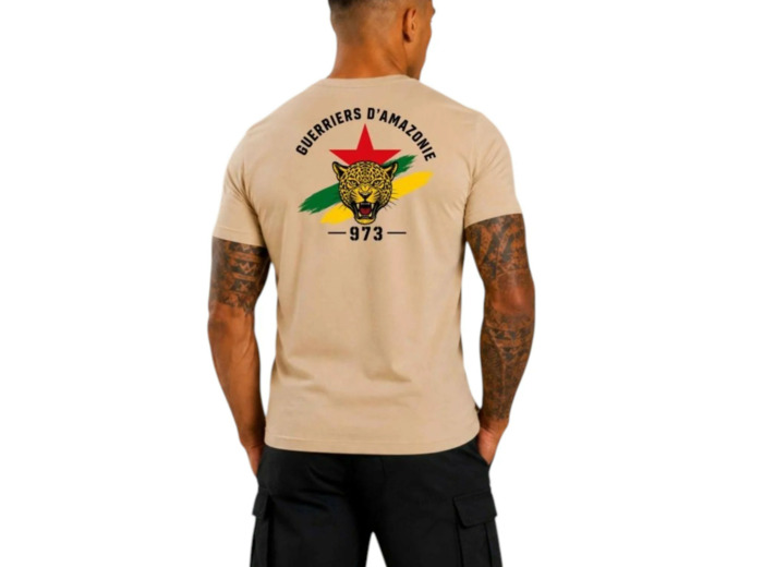 T‑shirt coyote « Guerriers d’Amazonie » – 973 Guyane – Coton 190 g