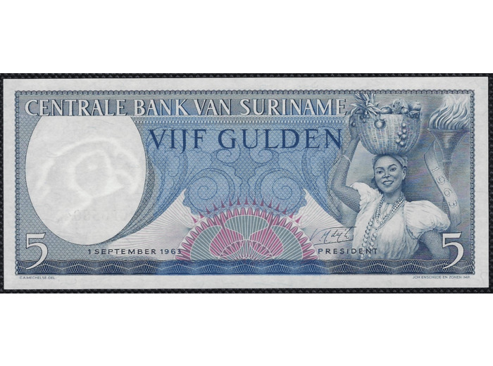 SURINAME 5 GULDEN 1 SEPTEMBRE 1963 Série CP NEUF (W120b)