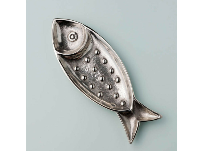 Petit plat poisson argenté aluminium 9x26cm