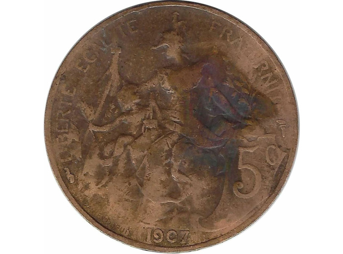 FRANCE 5 CENTIMES DUPUIS 1907 TB