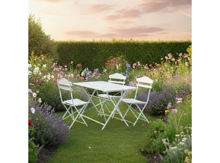 Ensemble table 4 chaises fer blanc 120x63x75cm